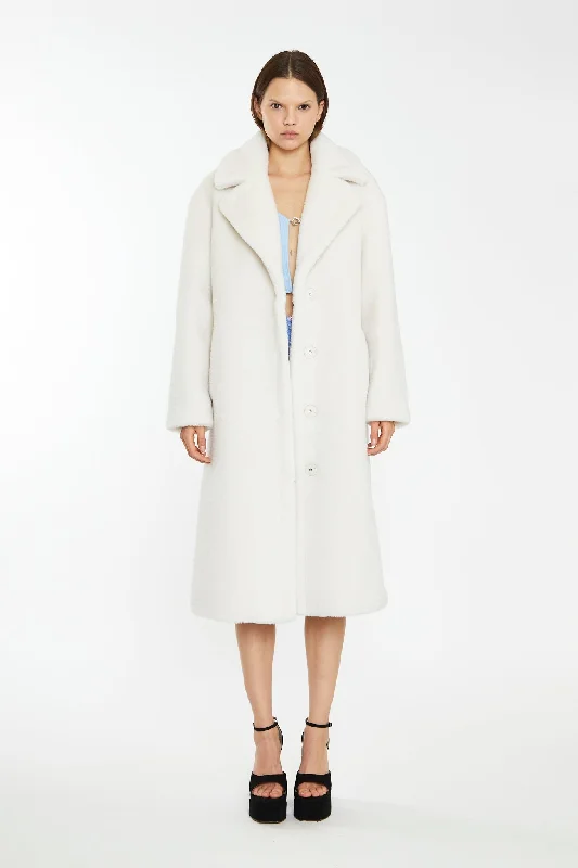 Winter White Longline Faux Fur Coat