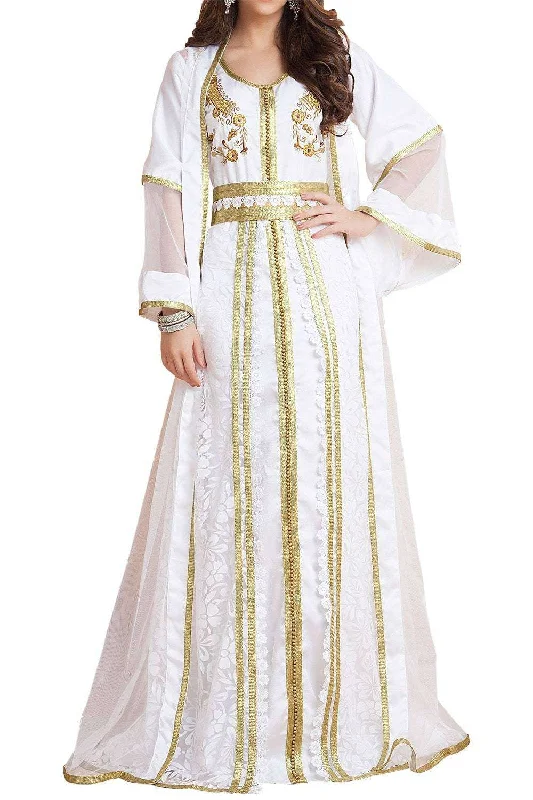 Trendy Beautiful White Color Party Wear and Jacket Style Dubai Moroccan Kaftan