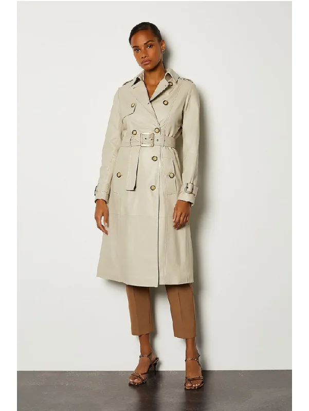 Women’s Beige Sheepskin Leather Trench Coat