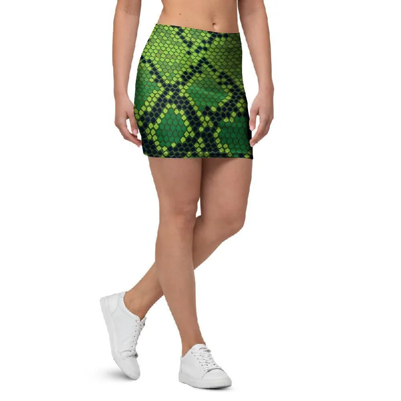 Green Snakeskin print Mini Skirt