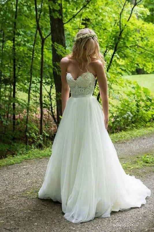 A-Line Sweetheart Ivory Wedding Dresses With Lace Applique  Prom Dresses   cg16618