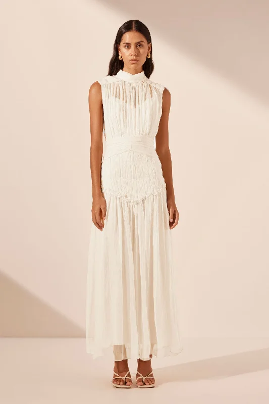 Preppy maxi dressesCLEMENCE HIGH NECK MAXI DRESS - IVORY