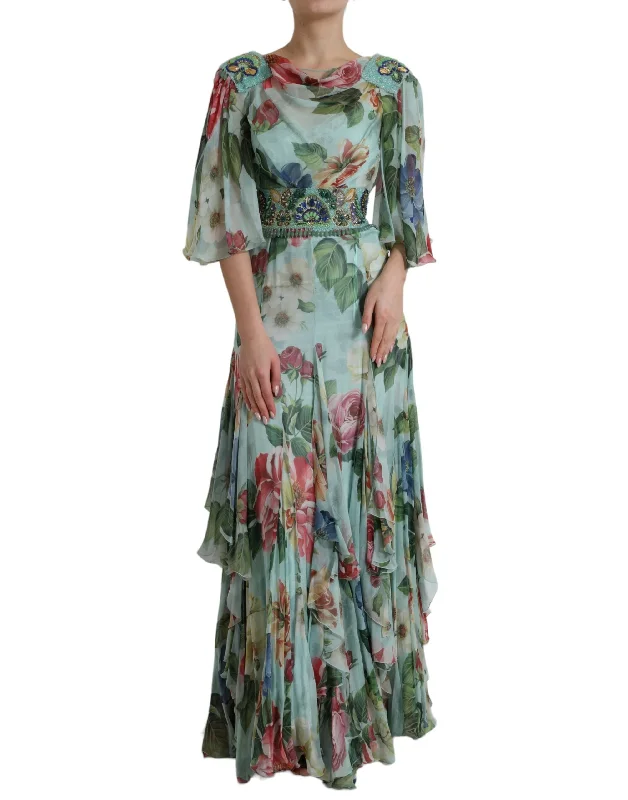 Minimalist maxi dressesElegant Floral Silk Long Dress