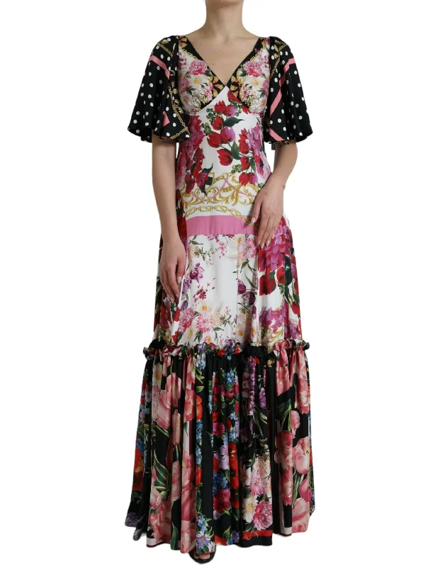 Holiday maxi dressesElegant Floral Silk Maxi Dress