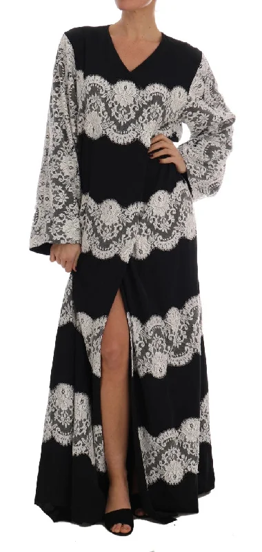 Denim maxi dressesElegant Silk Floral Lace Kaftan Maxi Dress