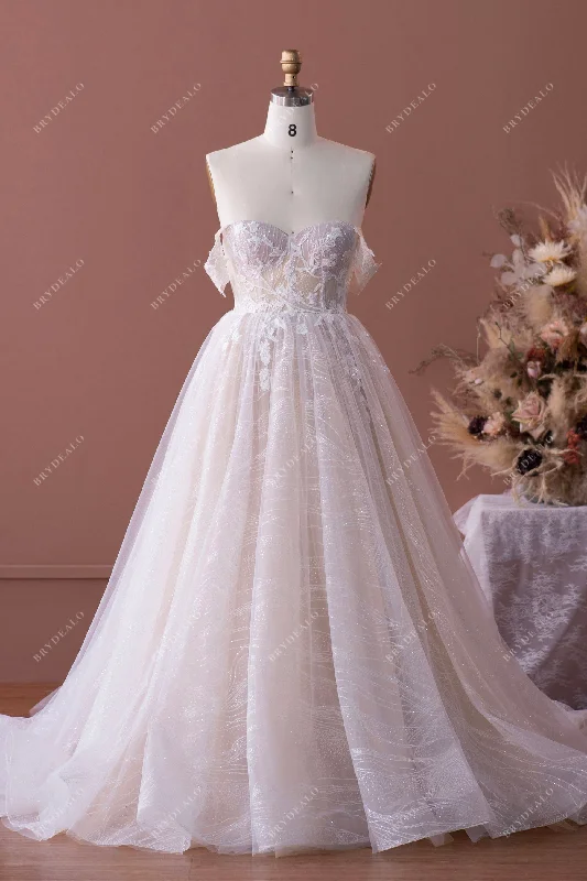 Romantic Lace Champagne Off-shoulder Ball Gown Bridal Dress