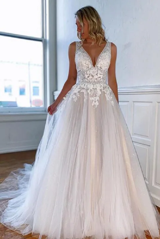 Open Back A-line Wedding Dresses,Beach Wedding Dresses,Bridal Dresses