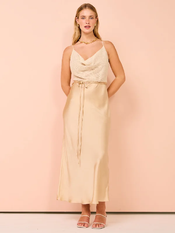 Shona Joy Valeria Silk Contrast Cowl Neck Maxi Dress in Oat