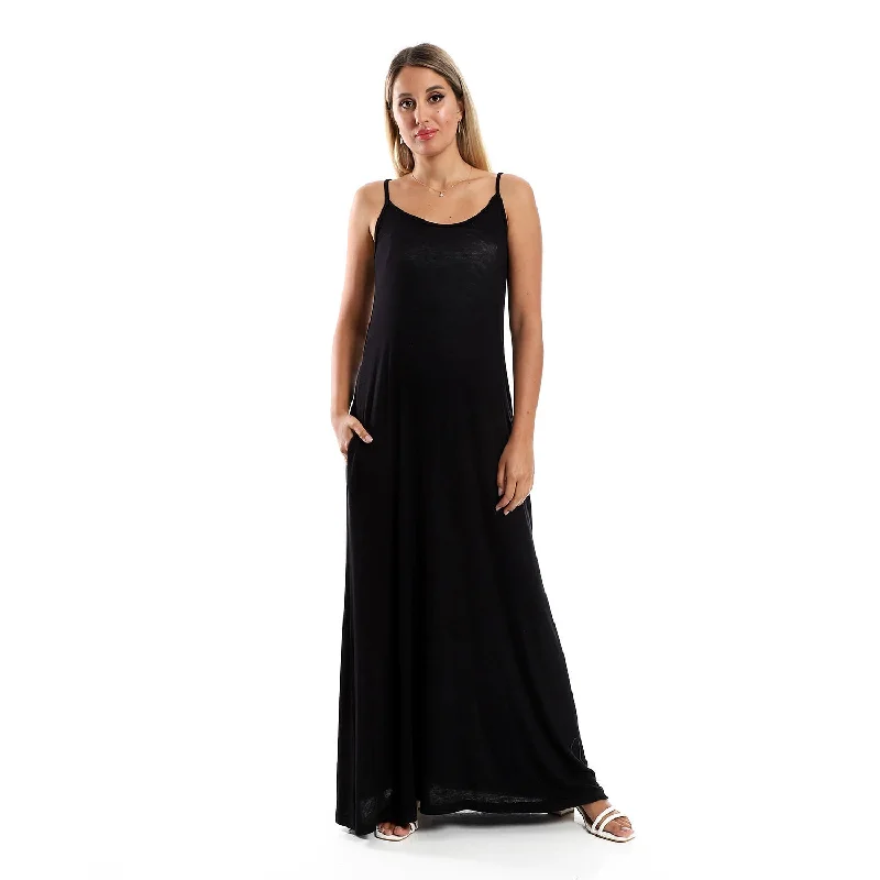 Party maxi dressesSpaghetti Long Dress With Side Pockets - Kady