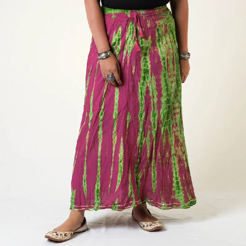 Pink - Shibori Tie-Dye Cotton Long Skirt