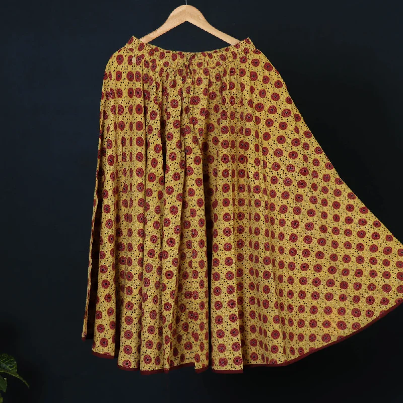 Yellow - Kusumlata Hand Block Printed Cotton Crinkle Long Skirt