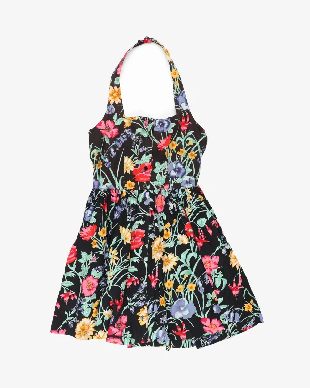 together! black flower pattern halter dress - xs