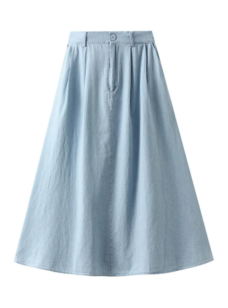 DENIM POCKET HIGH WAIST SLIM SKIRT