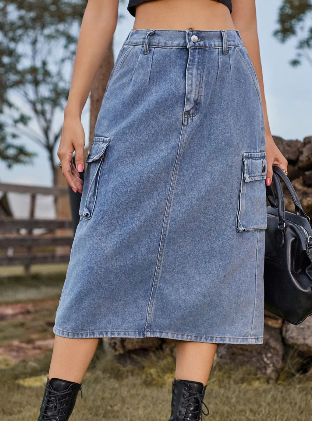 SKINNY TOOLING POCKET DENIM SKIRT