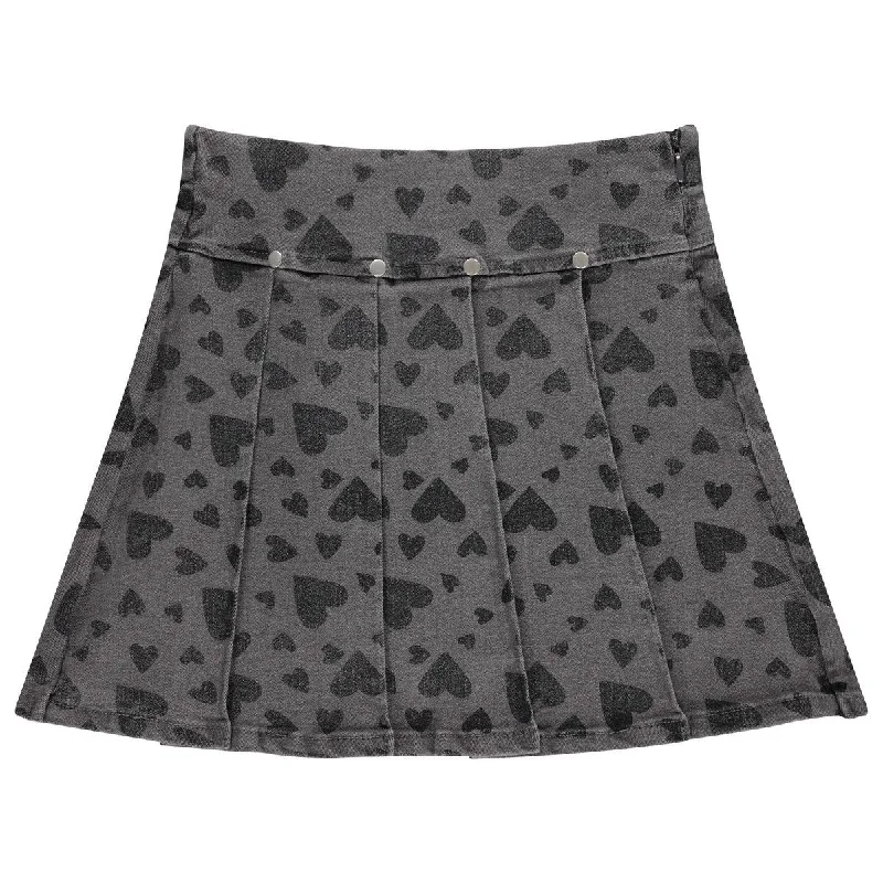 Jaybee Grey Denim Heart Pleated Skirt