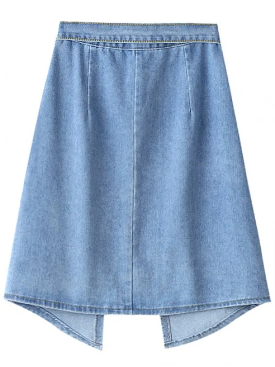 Trendy Bownot Front Slit Denim Skirt