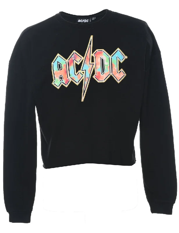 AC/DC Cropped Black Printed Sweatshirt - M