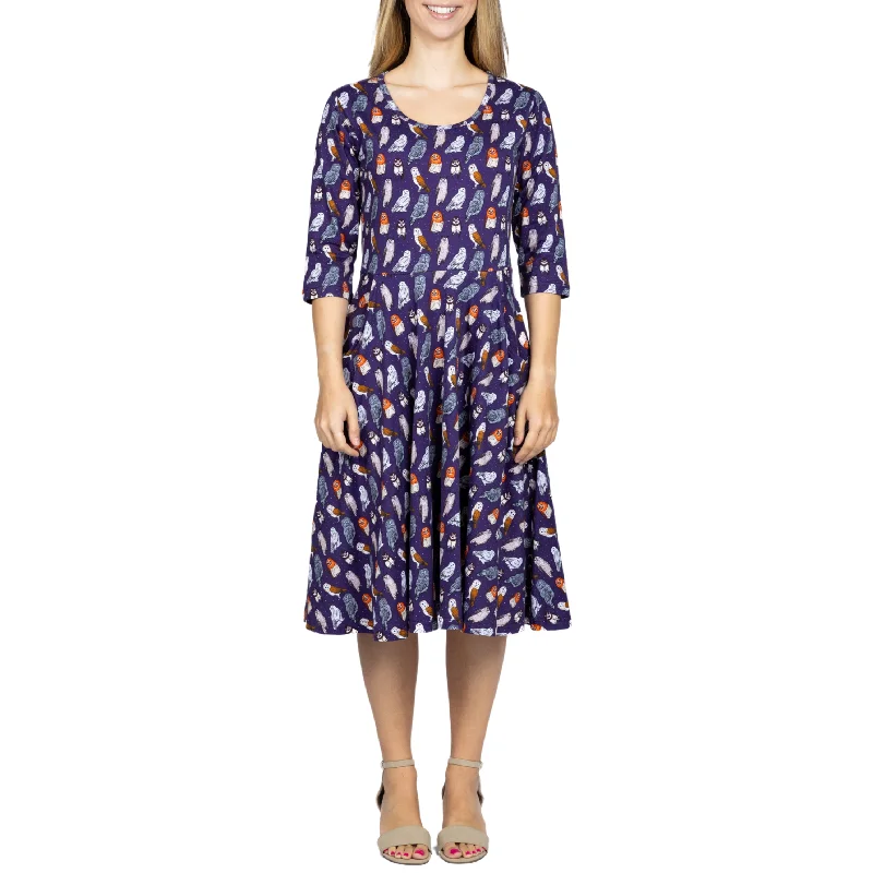 Owls 3/4th Sleeves Twirl Dress