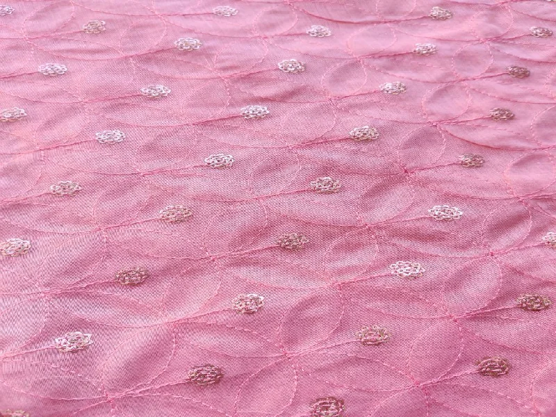 Pink Sequins Geometric Embroidered Chanderi Fabric