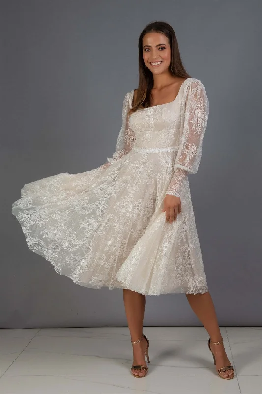 Angelino Ecru Lace Square Collar Engagement Dress