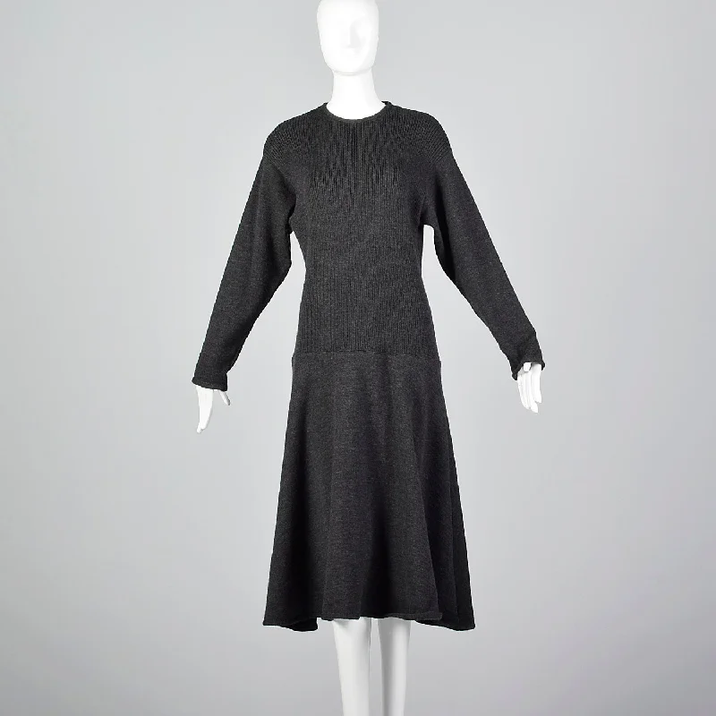 1970s Lilli Ann I. Magnin Gray Sweater Dress