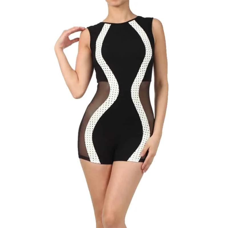 Swirl Lines Black and White Short Jumper Romper