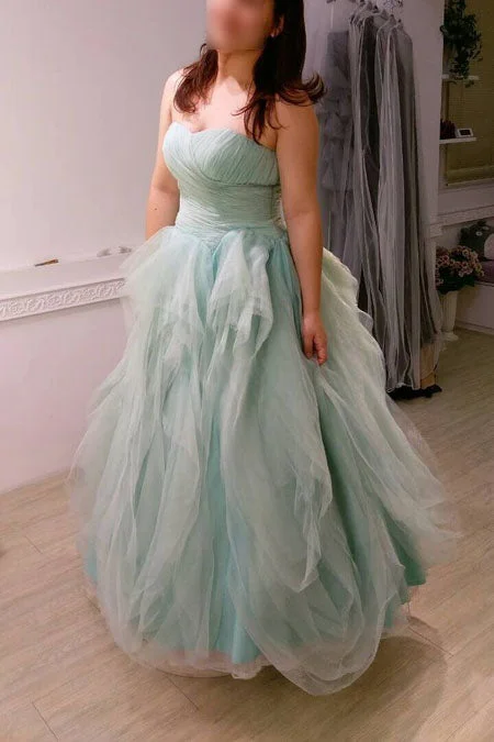 Unique Plus Size Strapless Tulle Long Prom Dresses N450