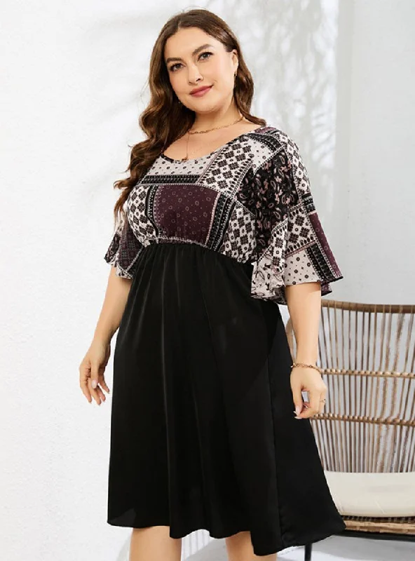 High Waist Printed Loose Plus Size Dress