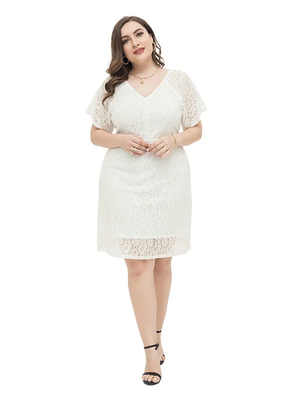 Plus Size Elegant Lace V-neck Dress