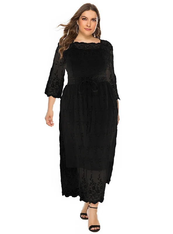 Plus Size Lace Half Sleeve Long Dress