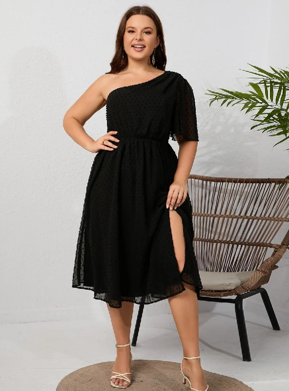 Plus Size One-shoulder Split Dress