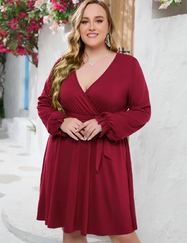 Solid Color V-neck Plus Size Dress